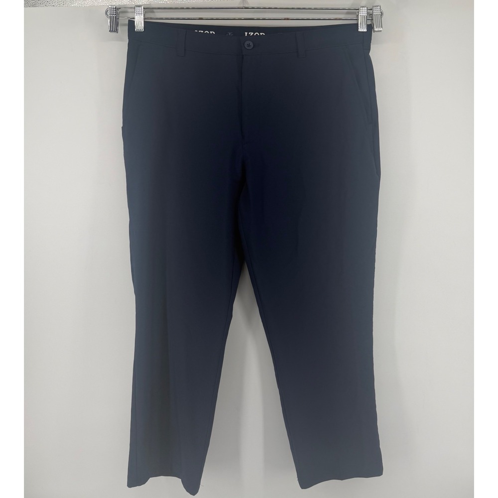 IZOD Golf Pants Mens 33x30 Navy Blue Flat Front Performance Stretch Trousers